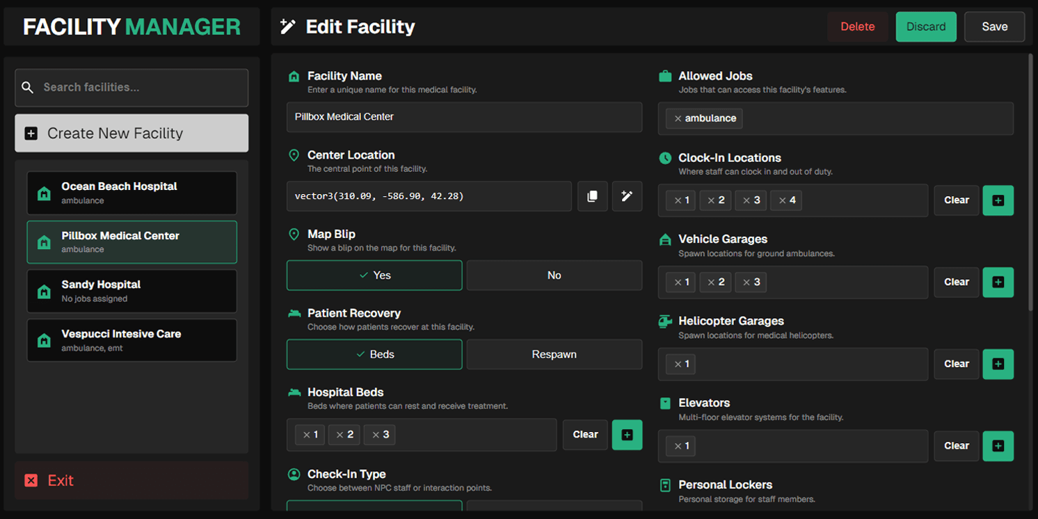Facility Panel